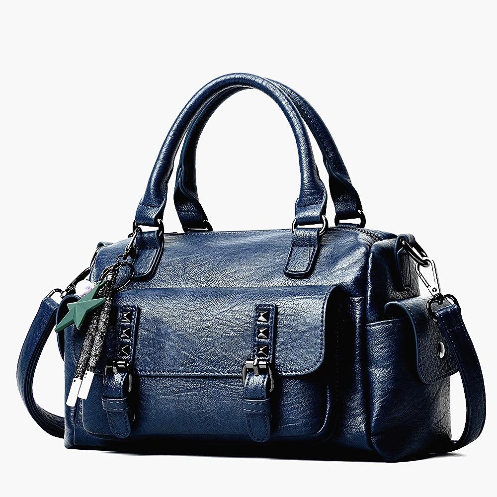 V562-B1031443060DBT-202504251515-00 Large Capacity Crossbody Shoulder Bag in Pebbled Leather - Navy Blue - Image 1