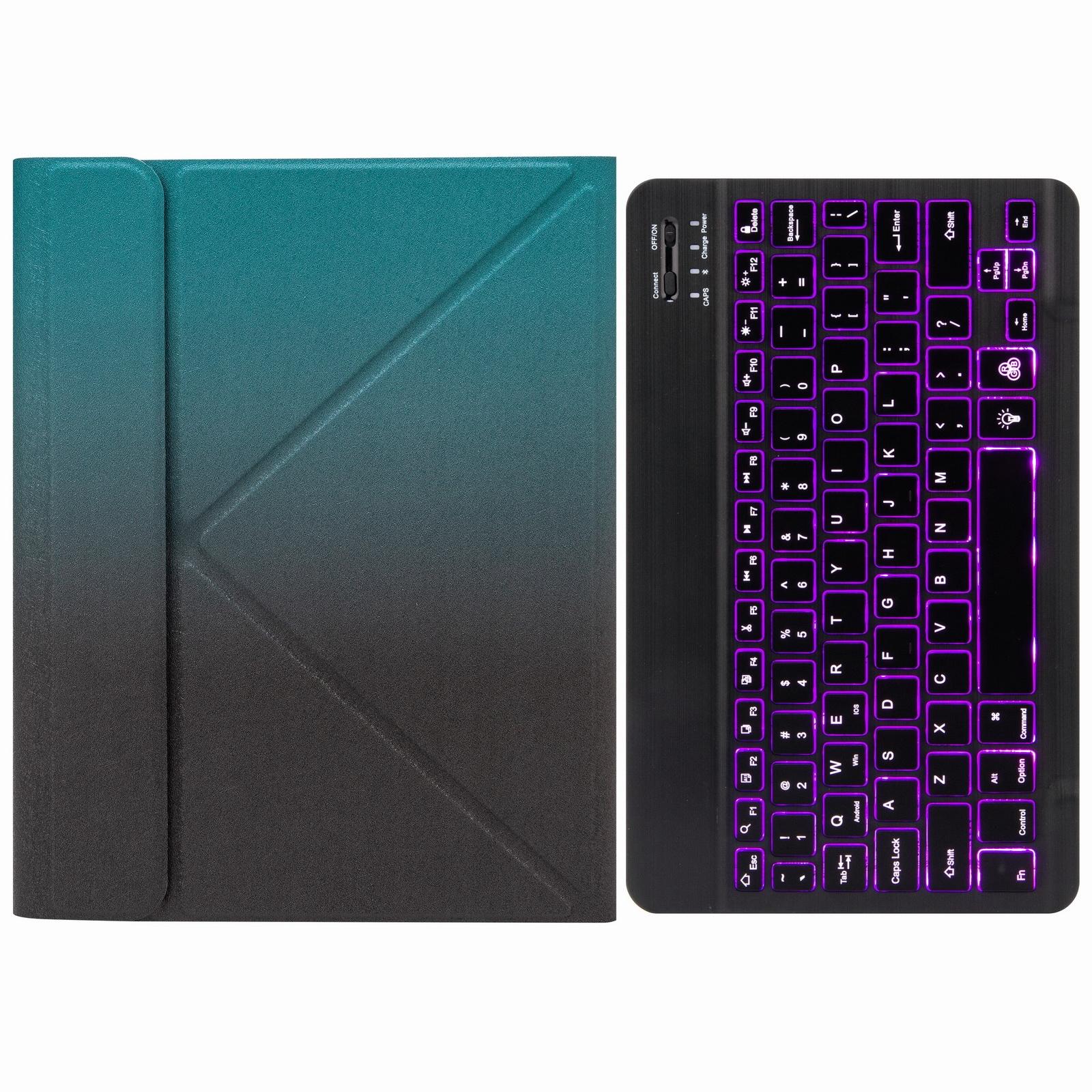 V562-B104064200ADE-202504292011-00 Bluetooth Keyboard Leather Case For Ipad 10.2 / 10.5 With Monochrome Backlight & Three-Fold Holder - Dark Night Green - Image 1