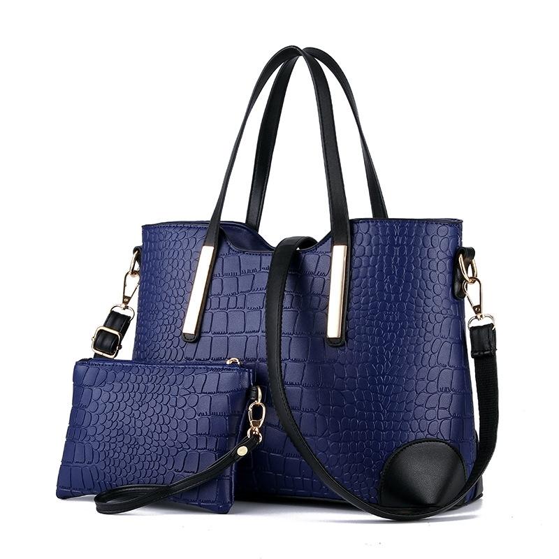 V562-B1047631410DBT-202503041336-00 Vintage 2-in-1 Messenger Bag with Crocodile Pattern and Leather Wallet - Dark Blue - Image 1