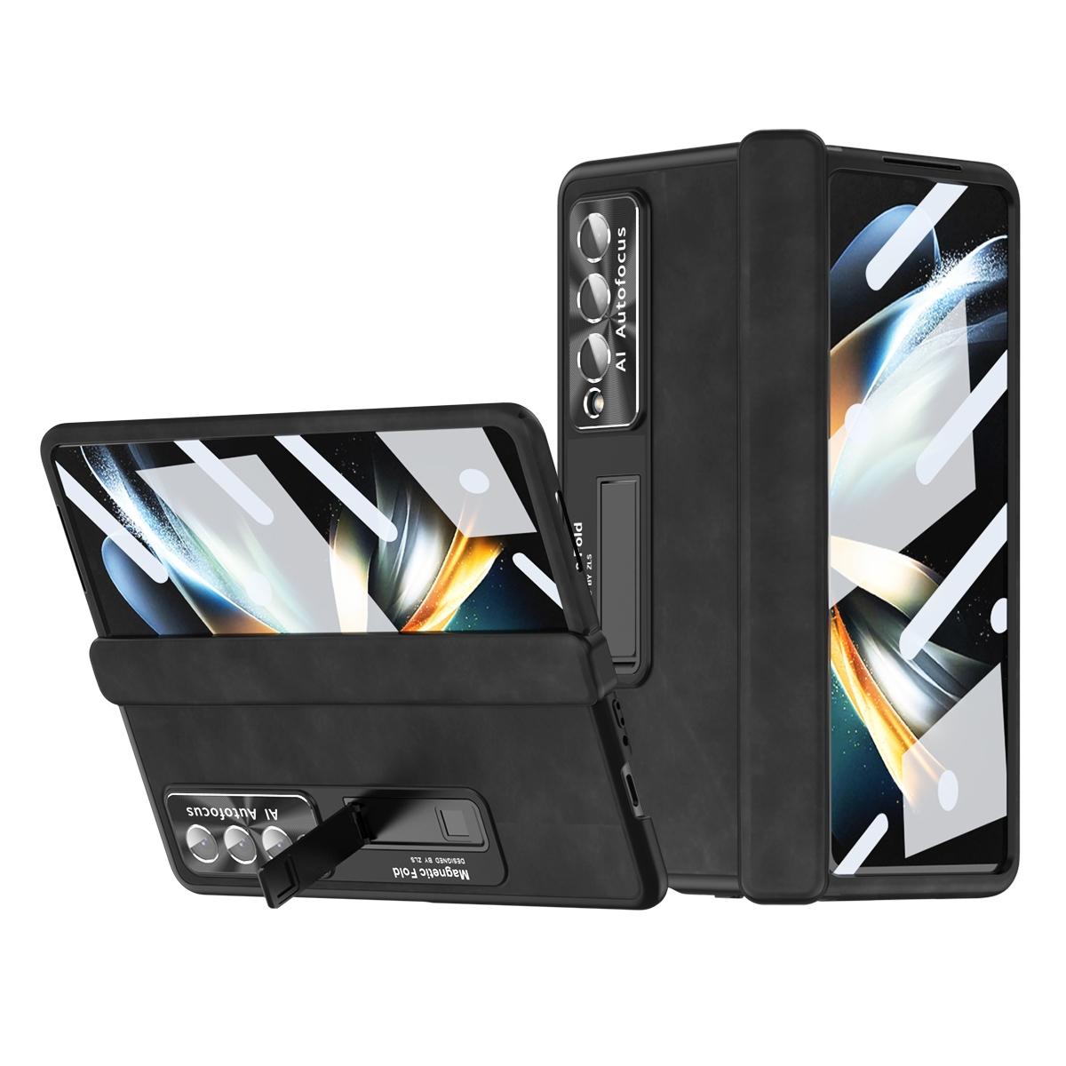 V562-B105351400ADE-202503211515-00 For Samsung Galaxy Z Fold4 5G Magnetic Phone Case - Napa Pattern - Black - Image 1