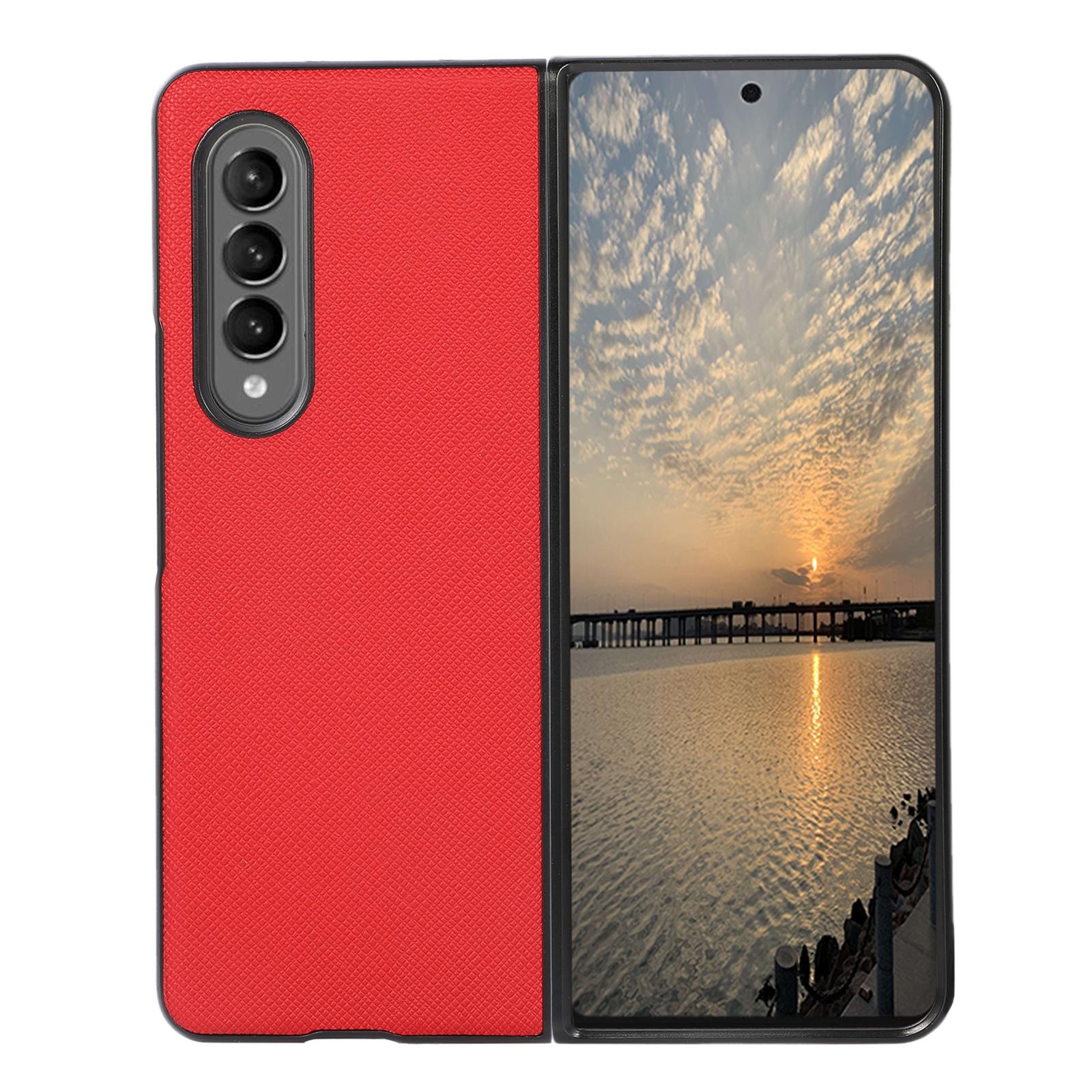 V562-B105370300ADE-202504292118-00 For Samsung Galaxy Z Fold4 5G Fold 4 Cross Texture Pu Leather Case - Red - Image 1