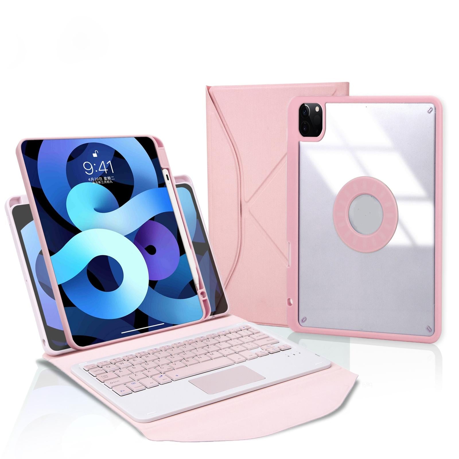 V562-B106972300ADE-202504291938-00 Bluetooth Keyboard Leather Case For Ipad Pro 11 With Pen Slot And Touchpad - Pink - Image 1
