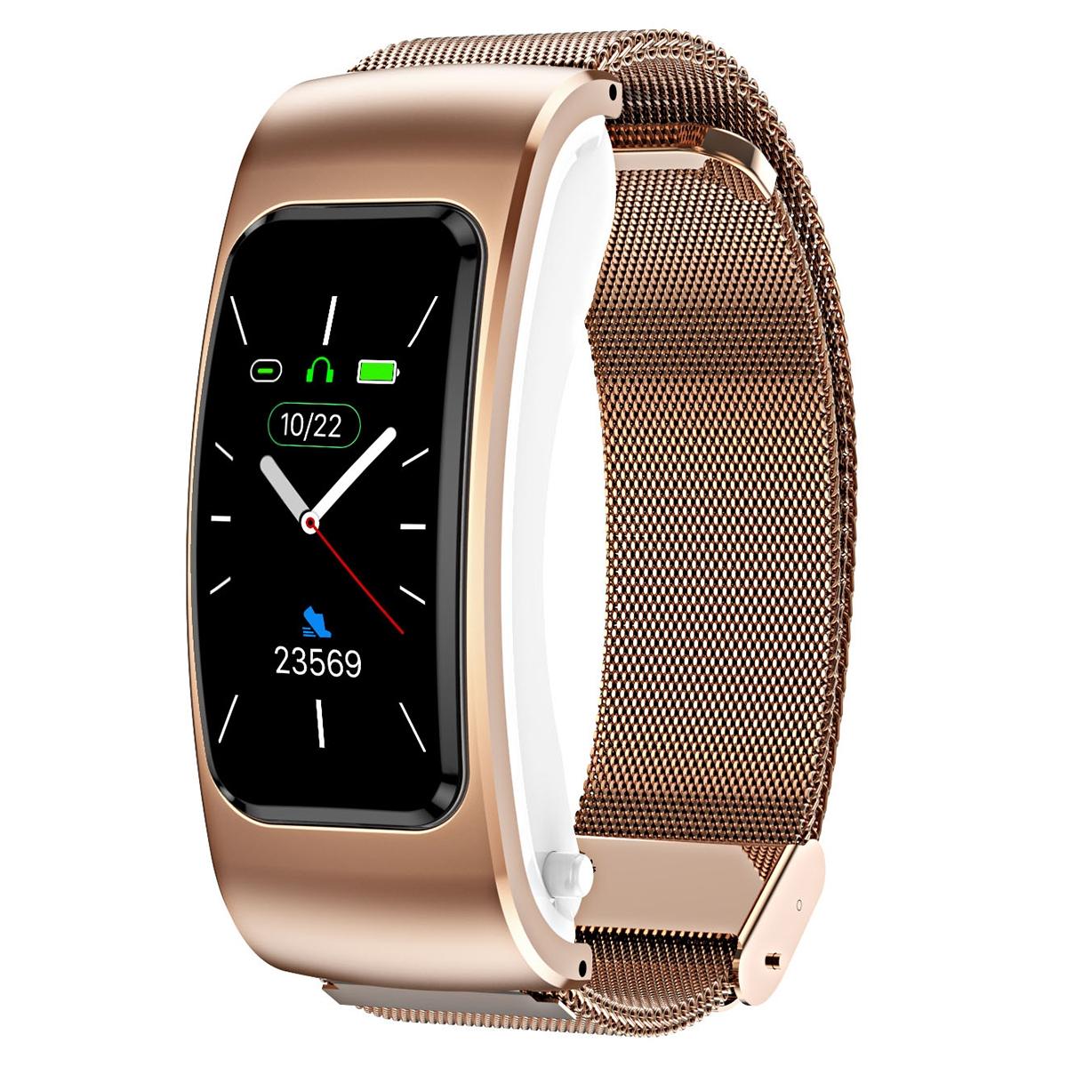 V562-B107043400ADE-202504252011-00 1.08 Inch Steel Band Earphone Detachable Life Waterproof Smart Watch Support Bluetooth Call - Rose Gold - Image 1