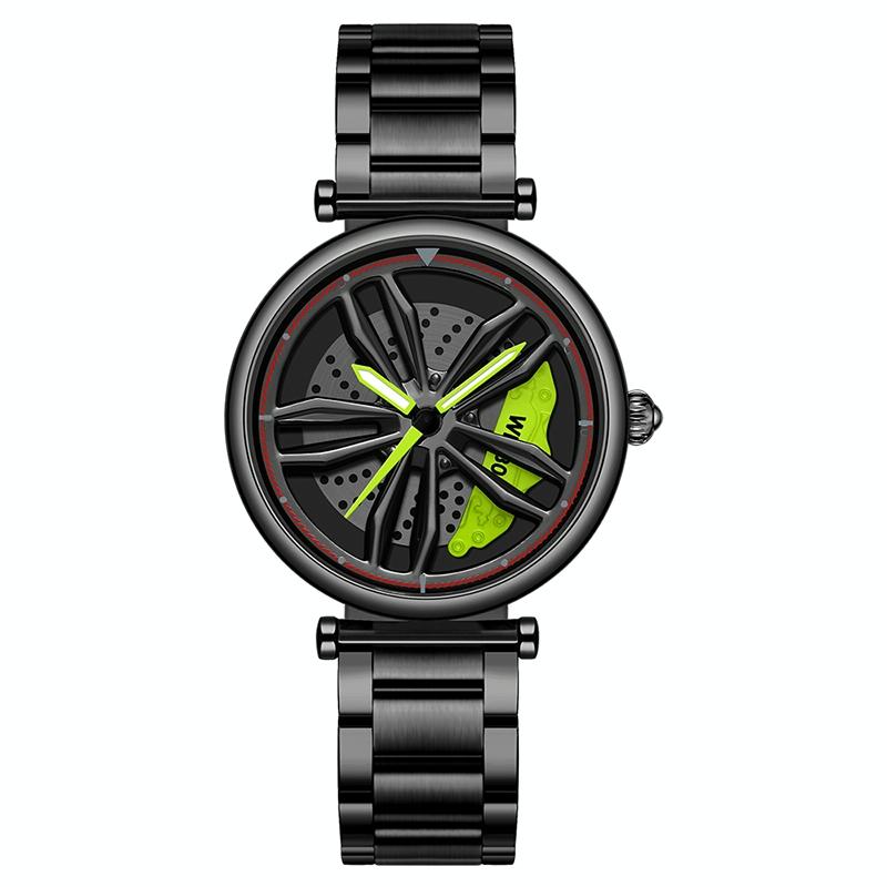 V562-B108432200ADE-202504171153-00 Women Steel Belt Quartz Watch with 3d Hollow out Wheel Design - Black Green - Image 1