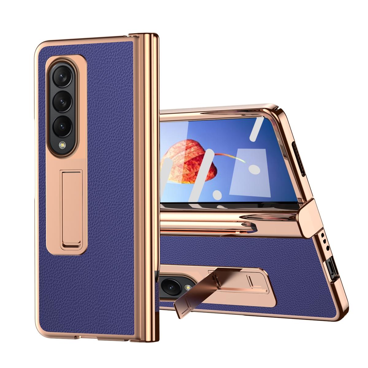 V562-B108703300ADE-202503211430-00 For Samsung Galaxy Z Fold4 5G Premium Litchi Leather Hinged Phone Case - With Pen - Blue - Image 1