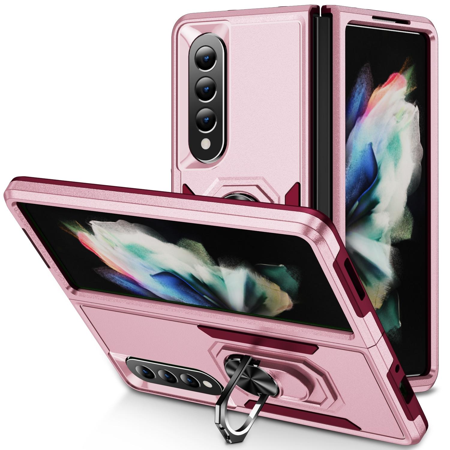 V562-B109154300ADE-202505291225-00 For Samsung Galaxy Z Fold4 5G Shockproof Case With Holder - Pc Tpu - Pink + Rose Red - Image 1