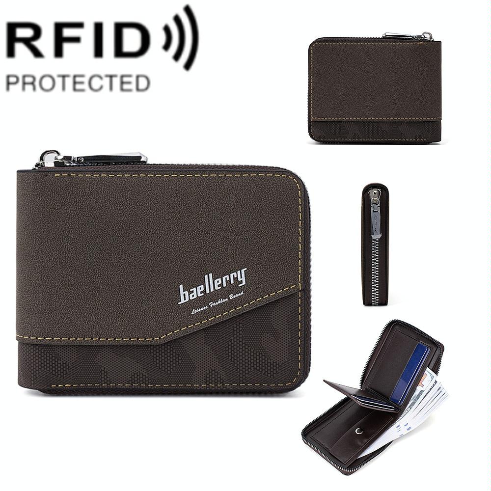 V562-B1091634060DBT-202505291522-00 Retro Rfid Blocking Zip Wallet with Short Coin Pocket - Coffee - Image 1