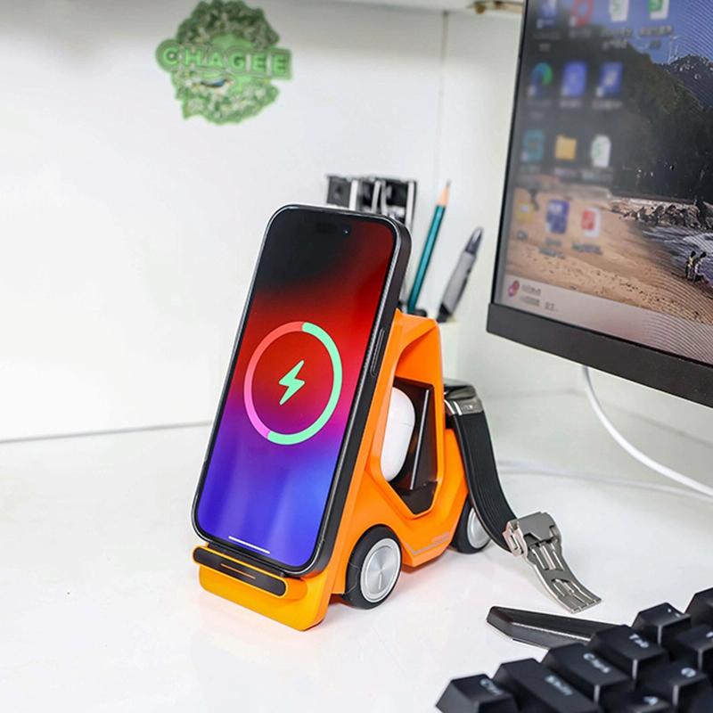 V562-B1093705060DBT-202504212005-00 15W 3 In 1 Forklift Wireless Charger With Led Light - Orange - Image 1