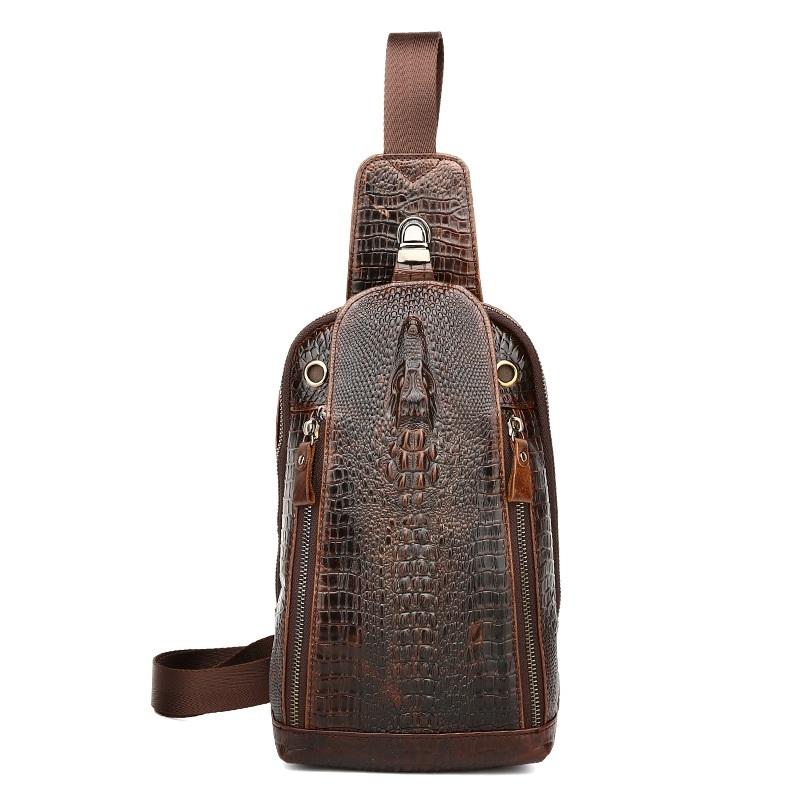 V562-B1096214850DBT-202503032026-00 Men Cowhide Crocodile Texture Crossbody Chest Bag One Shoulder Design - Crocodile Head - Image 1