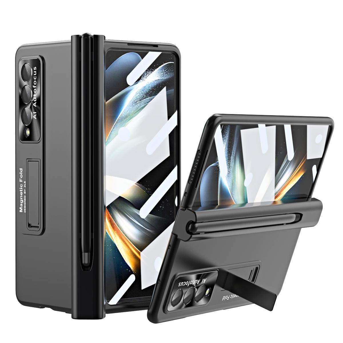 V562-B205550400ADE-202503211416-00 For Samsung Galaxy Z Fold4 5G Foldable Phone Case With Pen Slot - Electroplated - Black - Image 1