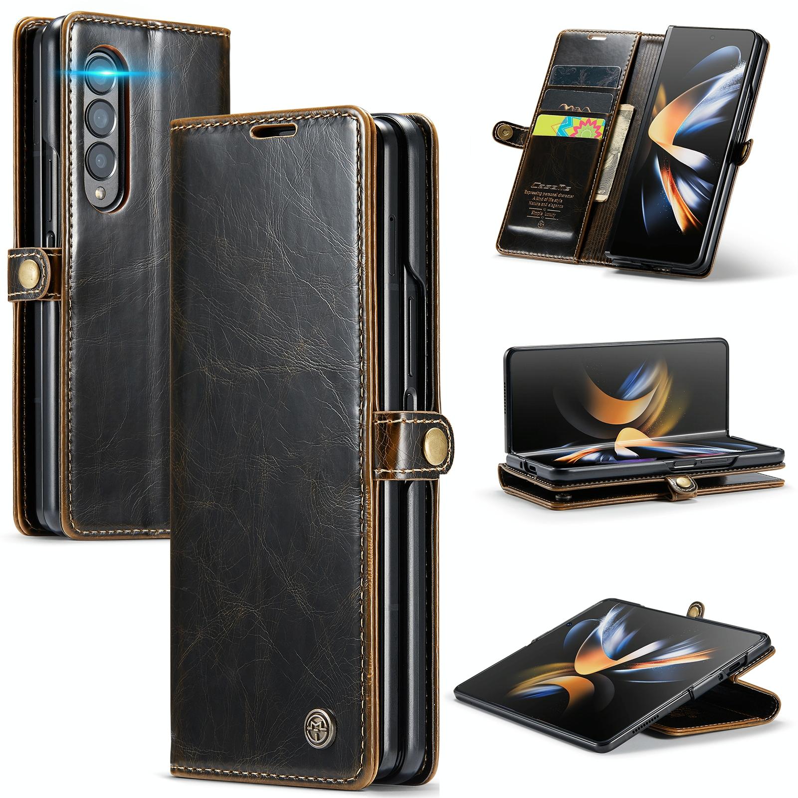 V562-B207858300ADE-202503211436-00 For Samsung Galaxy Z Fold4 5G Premium Crazy Horse Leather Phone Case - Coffee - Image 1