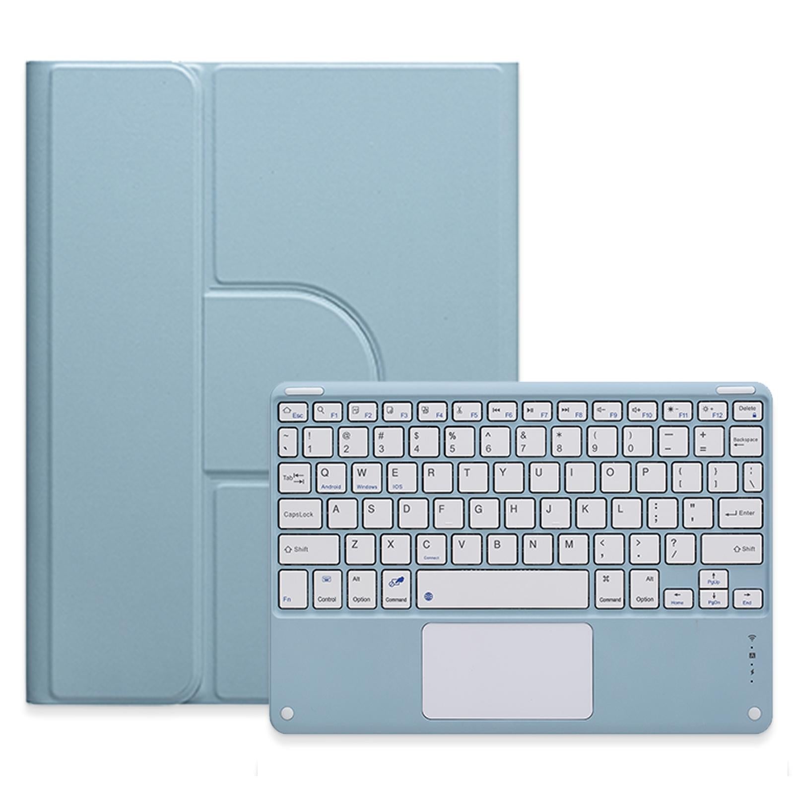 V562-B209430500ADE-202504291945-00 360 Degree Rotatable Bluetooth Keyboard Leather Case With Touchpad - Square Button - Mist Blue - For Ipad Air 2022 / Ipad Pro 11 2021 - Image 1