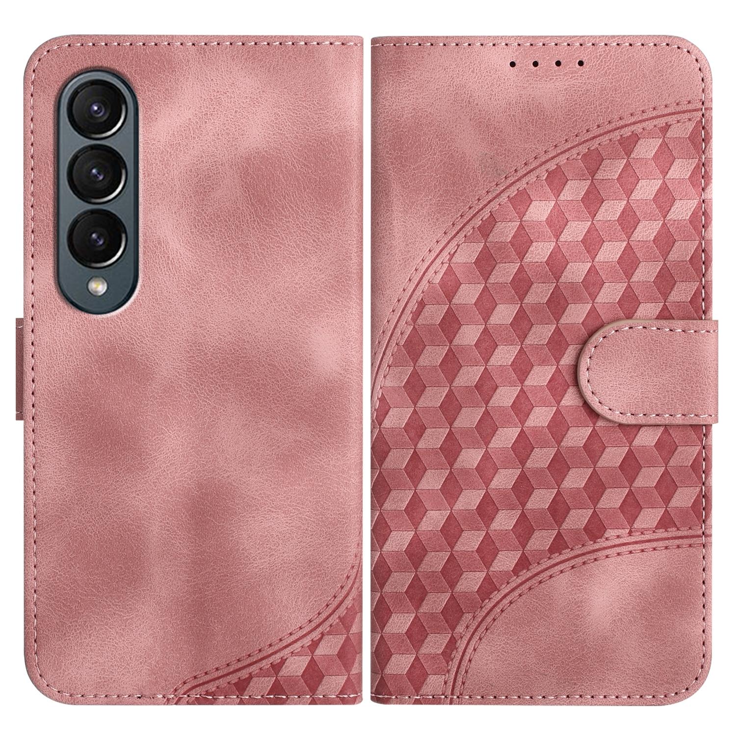 V562-B309360600ADE-202503211406-00 For Samsung Galaxy Z Fold4 5G Embossed Elephant Head Phone Case With Lanyard - Pink - Image 1
