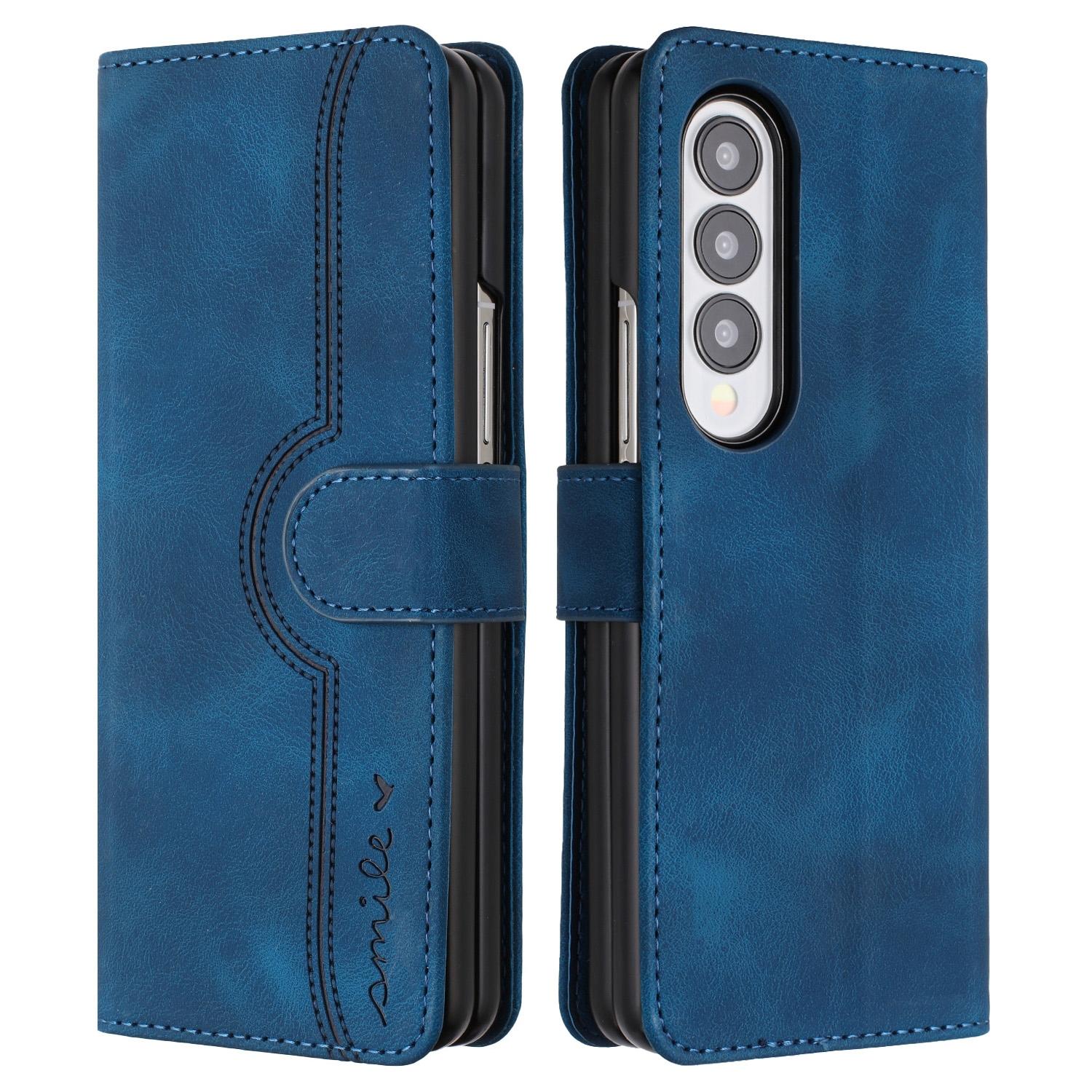V562-B406926400ADE-202505221942-00 For Samsung Galaxy Z Fold4 5G Leather Phone Case With Heart Pattern - Royal Blue - Image 1