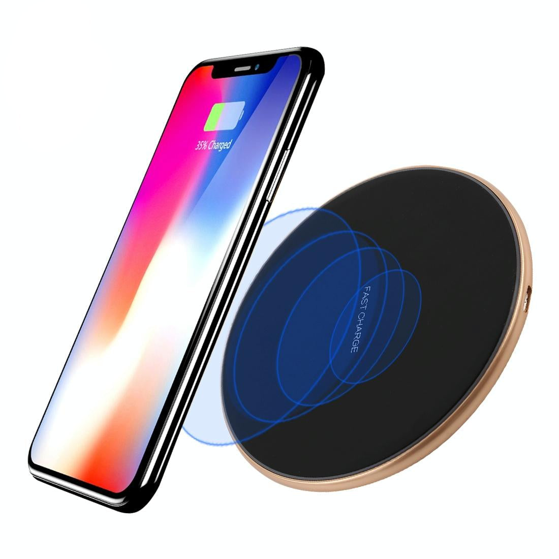 V562-B4800G8PI-202504212011-00 Round Shape Wireless Charger Fast Charging Black+Gold - Image 1