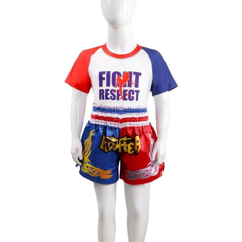 V562-B5023134060DBT-226135-00 Kids Boxing Set - Sparring Shorts And Tights - Bright Green - Fiht Red Blue Spliced - L - Image 1