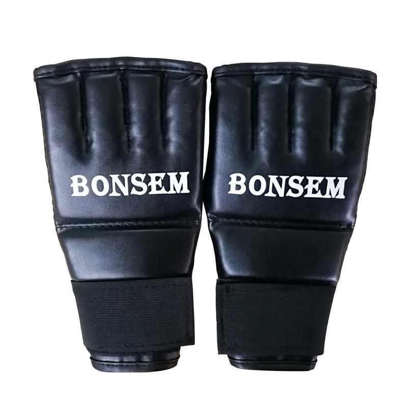 V562-B5473GO-202503072116-00 Adults Half-Finger Leather Boxing Gloves - Black - Image 1