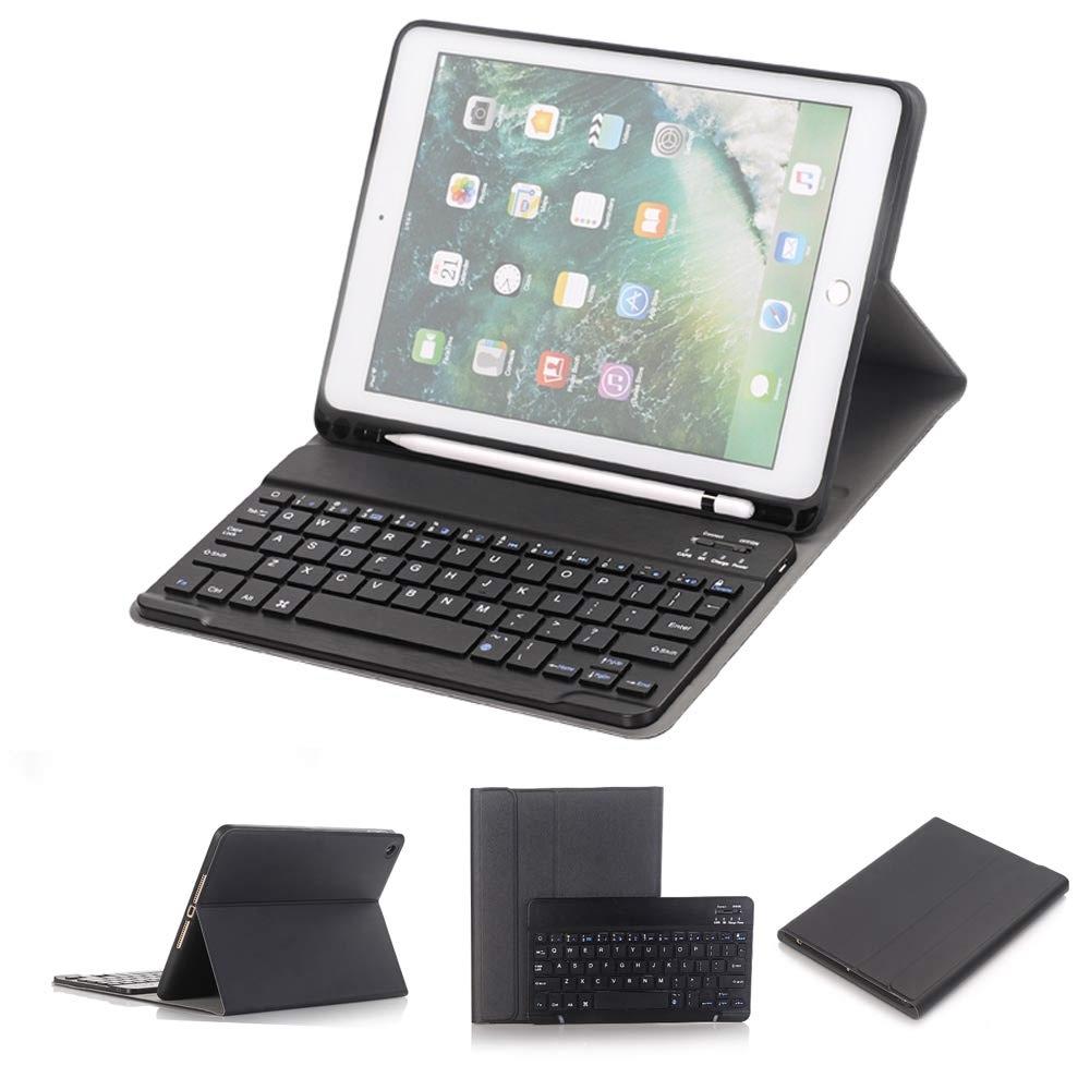 V562-B7100D7PI-202504291859-00 Bluetooth Keyboard & Leather Tablet Case For Ipad Pro / Air 9.7 With Detachable Design & Pencil Holder - Black - Image 1