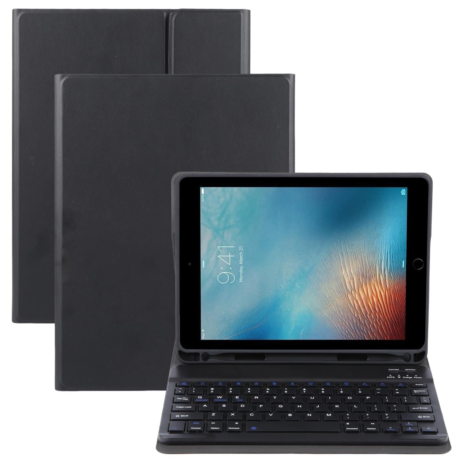 V562-B7200ORPI-202504291930-00 Smart Bluetooth Keyboard & Leather Tablet Case For Ipad Pro 9.7 / Air 2 - Black - Image 1