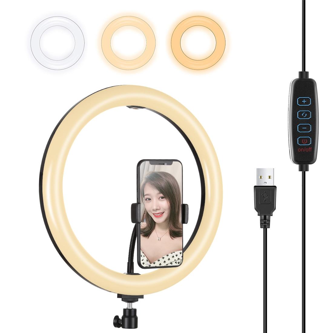 V562-B754UP-202502241650-00 30cm Usb Dual Colour Led Ring Light with Phone Clamp - Black - Image 1
