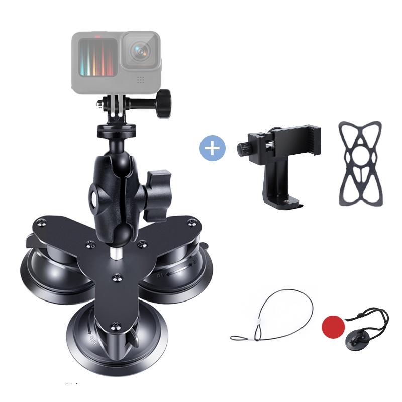 V562-B8851ACD-202503061835-00 Triangle Suction Cup Mount for Gopro with Tripod Adapter and Phone Clamp - Image 1
