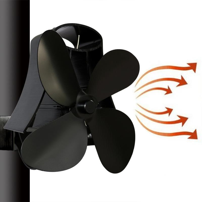 V562-B9200FE-202502241451-00 4-blade Heat Powered Fireplace Stove Fan - Aluminum - Black - Image 1