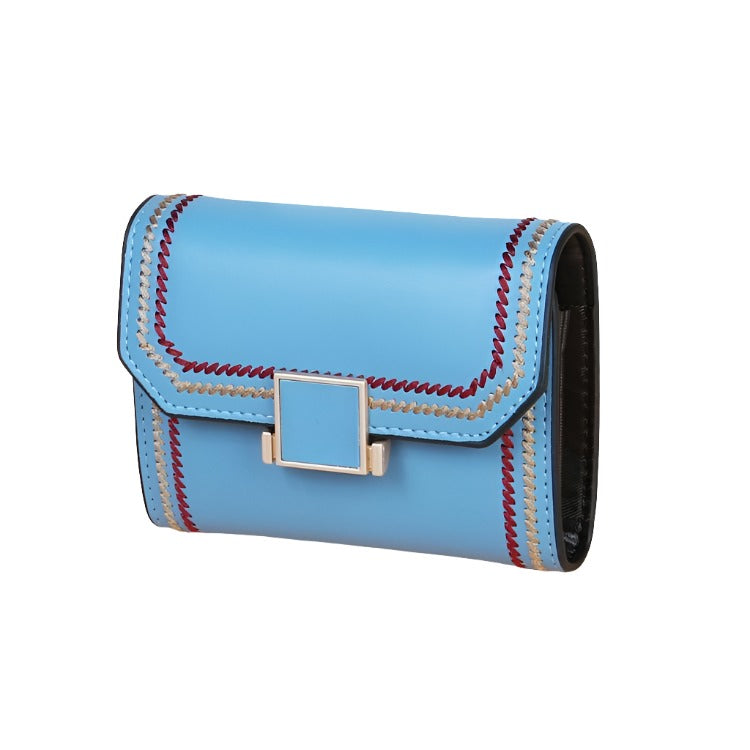 V562-BL9510BCC-202504021920-00 Snap Button Rfid Leather Wallet - Compact Design - Lake Blue - Image 1