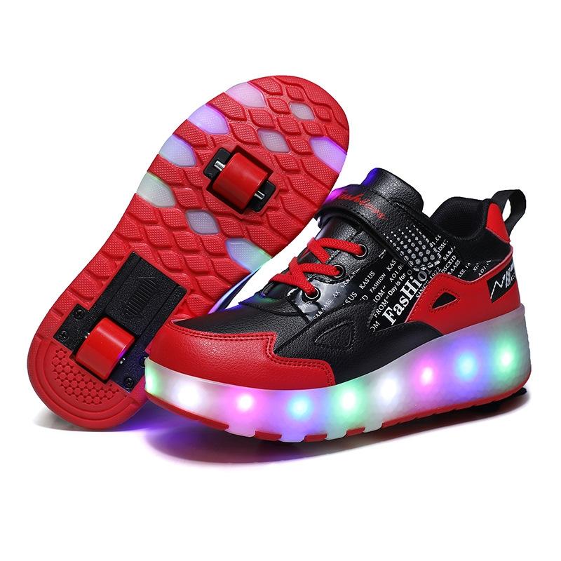 V562-C0109322550DBT-202502241530-00 Rechargeable Light Wheel Skating Shoes for Kids - Size 36 Two-wheeled - Black And Red - Image 1