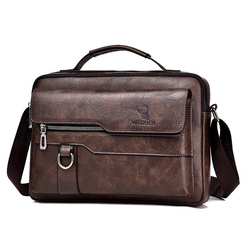 V562-C1009193060DBT-202502281831-00 Leather Men Shoulder Bag Business Laptop Case Retro Design - Dark Brown - Image 1