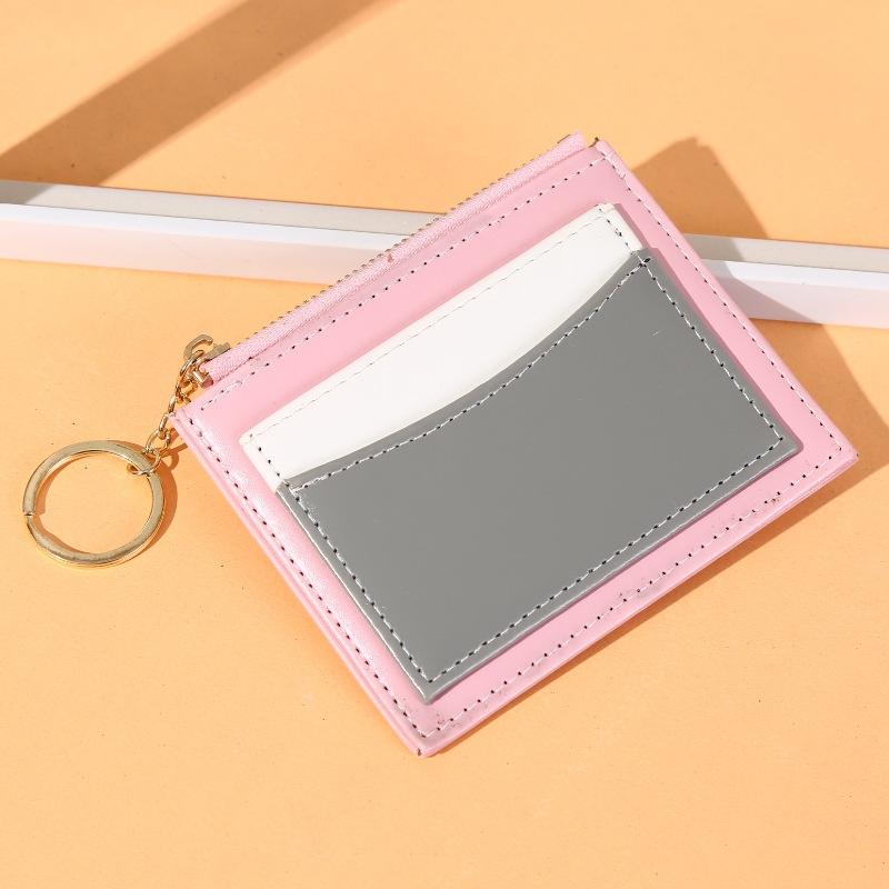 V562-C1010175950DBT-202503280300-00 Portable Simple Card Holder Coin Purse With Keychain Unisex Pu Wallet - Pink - Image 1