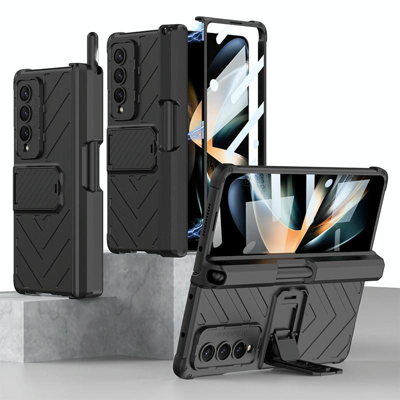 V562-C102188300ADE-202505291315-00 For Samsung Galaxy Z Fold4 5G Magnetic Armor Case With Push Pen - Black - Image 1