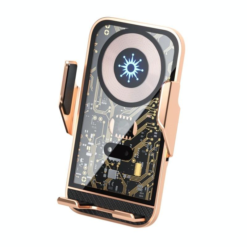 V562-C102302200AYS-223530-00 15w Fast Wireless Charger with Infrared Sensor for C10 Car Navigation - Transparent Stand - Golden - Image 1