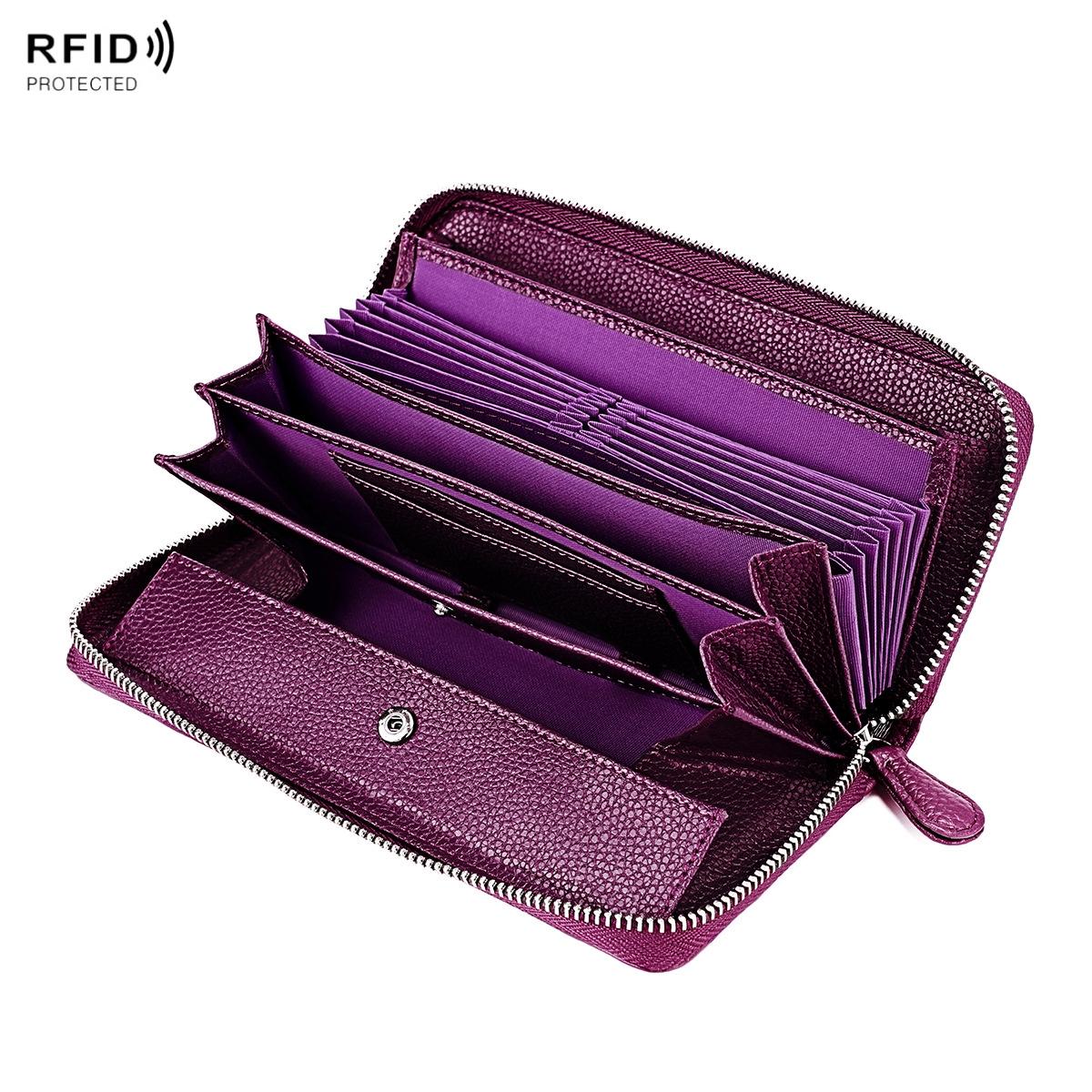 V562-C103266100ADE-202505211942-00 Stylish Rfid Clutch with Zipper - Lychee Texture - Purple - Image 1