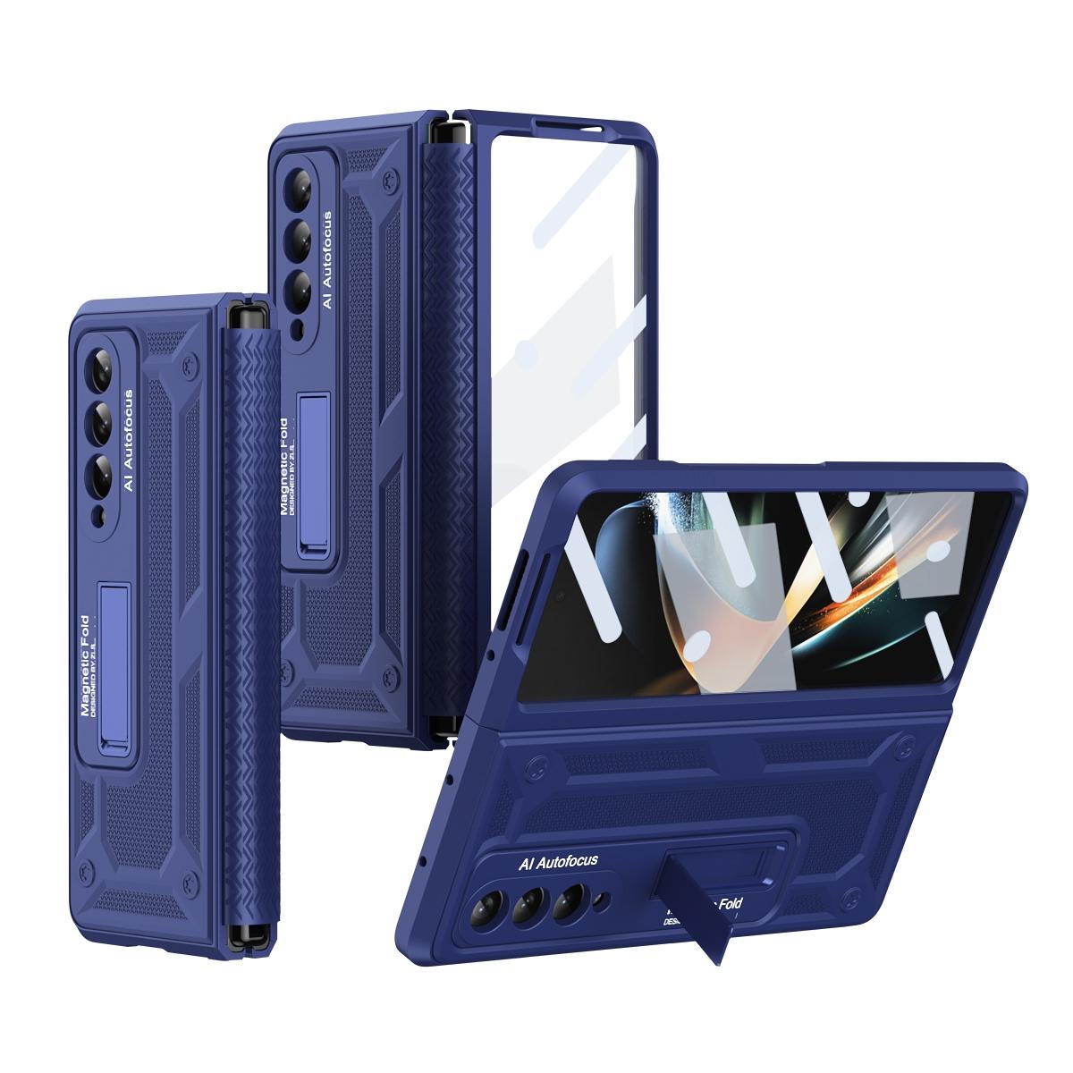V562-C104353400ADE-202504292111-00 For Samsung Galaxy Z Fold4 5G Telescopic Hinge Foldable Phone Case With Stand - Blue - Image 1