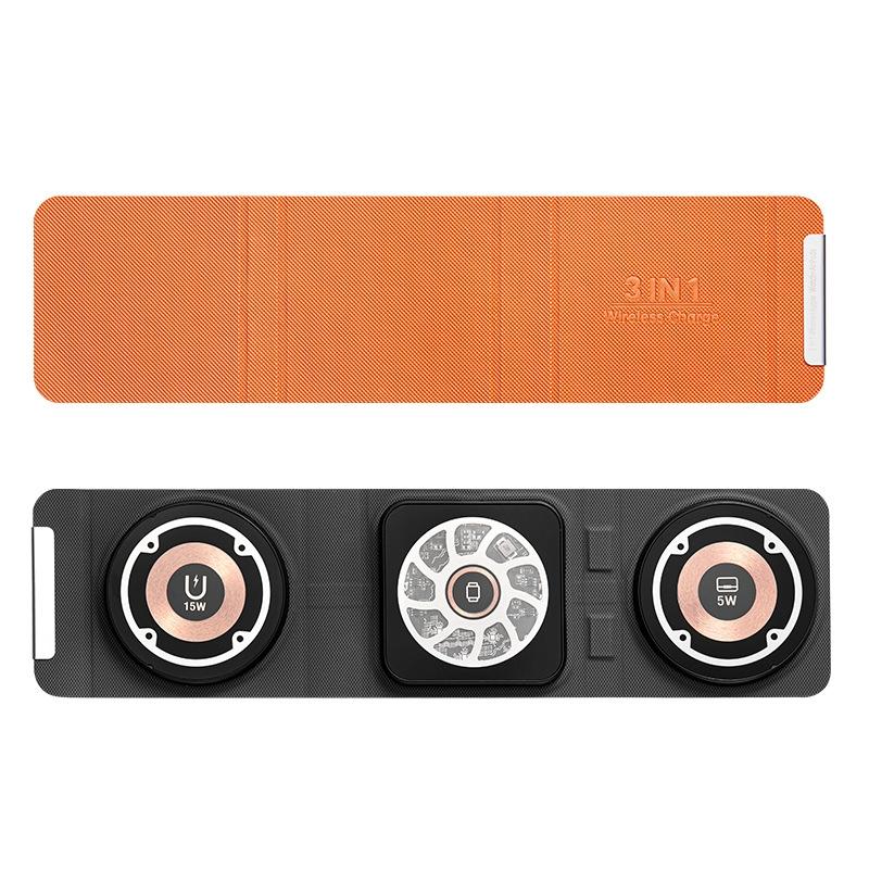 V562-C1048355060DBT-202504212023-00 3 In 1 Portable Magsafe Wireless Charger - Orange - Image 1