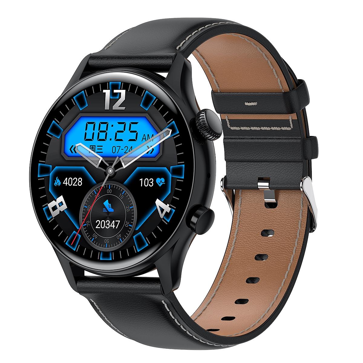 V562-C105439200ADE-202504251930-00 1.36 Inch Amoled Screen Leather Strap Smart Watch Support Nfc Function / Blood Oxygen Monitoring - Black - Image 1
