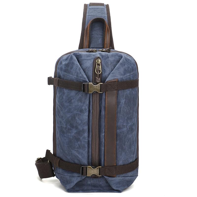 V562-C1058724060DBT-202503041240-00 Retro Waxed Canvas Chest Bag Large Capacity Shoulder Crossbody Bag For Men - Blue - Image 1