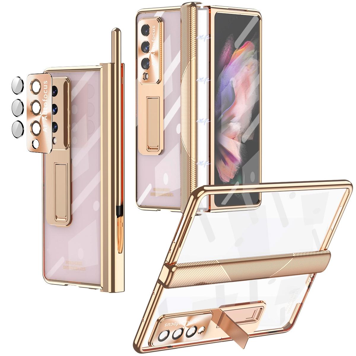 V562-C106553400ADE-202505221933-00 For Samsung Galaxy Z Fold4 5G Magnetic Phone Case With Holder - Plating Finish - Champagne Gold - Image 1