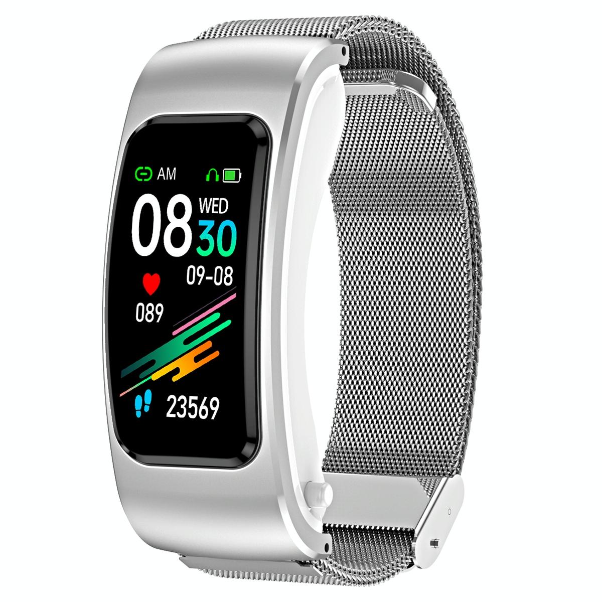 V562-C107043400ADE-202504252011-00 1.08 Inch Steel Band Earphone Detachable Life Waterproof Smart Watch Support Bluetooth Call - Silver - Image 1