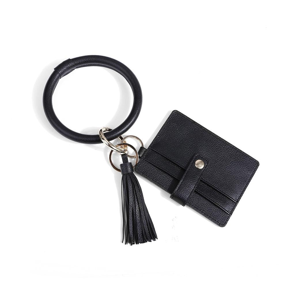 V562-C1071643450DBT-202503282006-00 Pu Leather Wrist Ring Key Chain Coin Purse Black - Black - Image 1