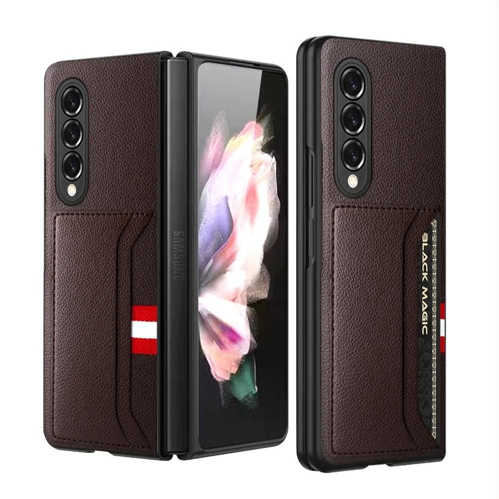 V562-C109152300ADE-202505291240-00 For Samsung Galaxy Z Fold4 5G Litchi Texture Microfiber Case - Brown - Image 1