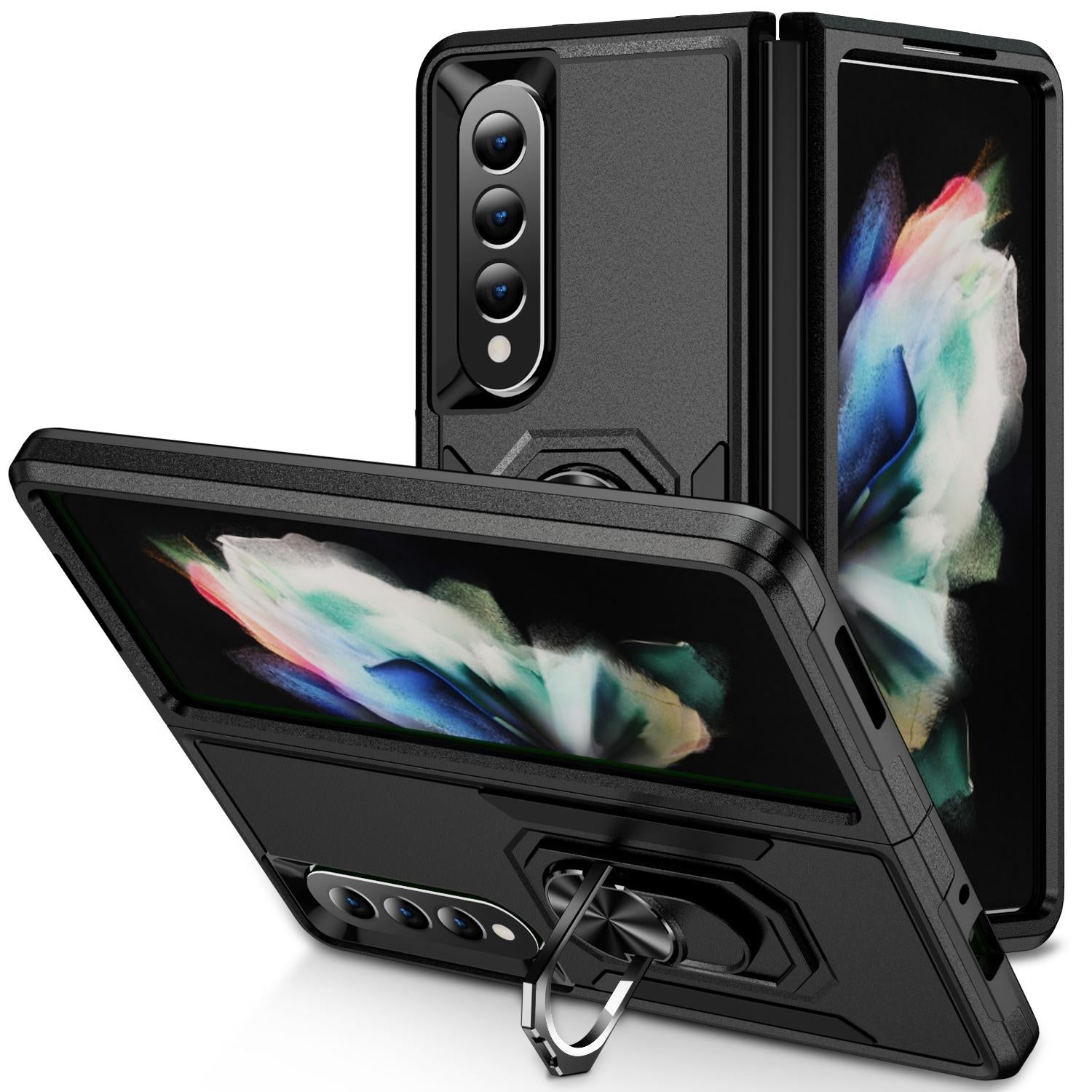 V562-C109154300ADE-202505291226-00 For Samsung Galaxy Z Fold4 5G Shockproof Case With Holder - Pc Tpu - Black - Image 1