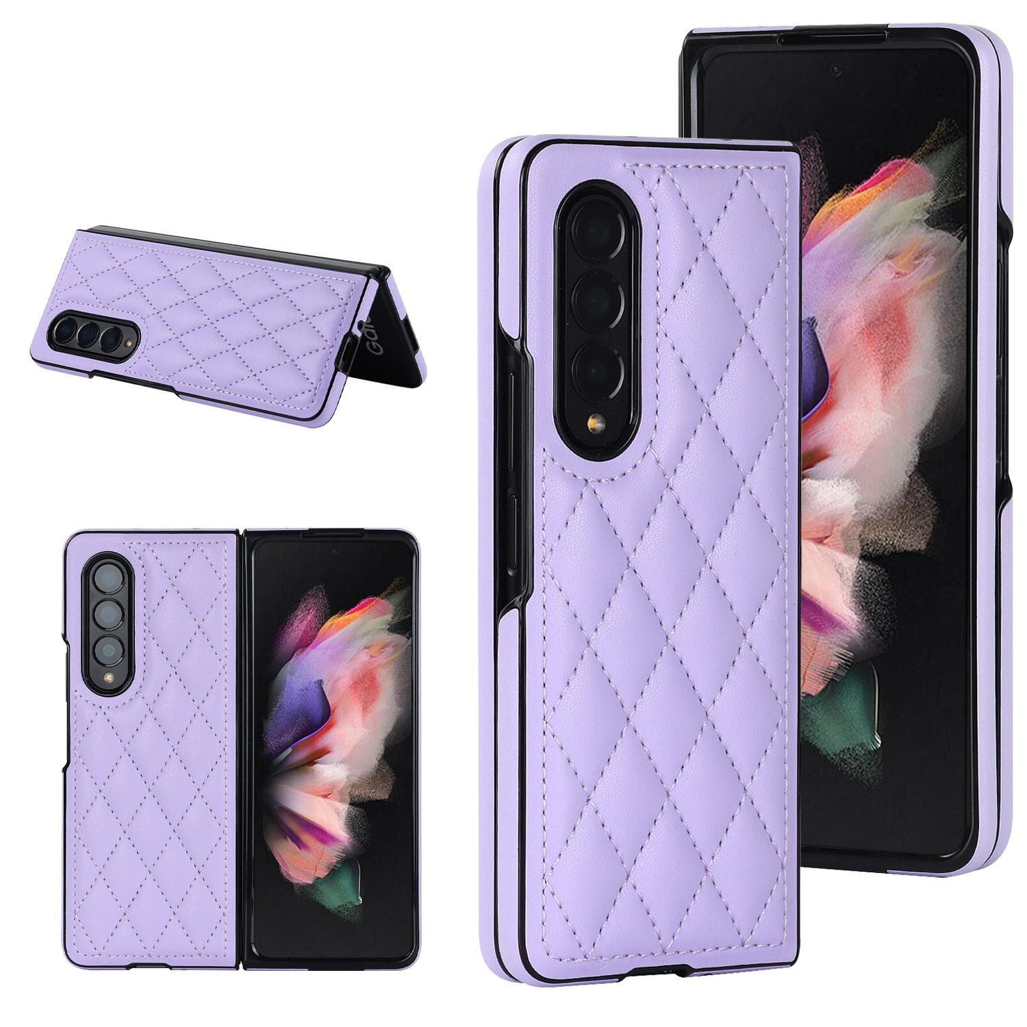 V562-C109201400ADE-202503211345-00 For Samsung Galaxy Z Fold4 5G Foldable Microfiber Phone Case - Rhombic Design - Purple - Image 1