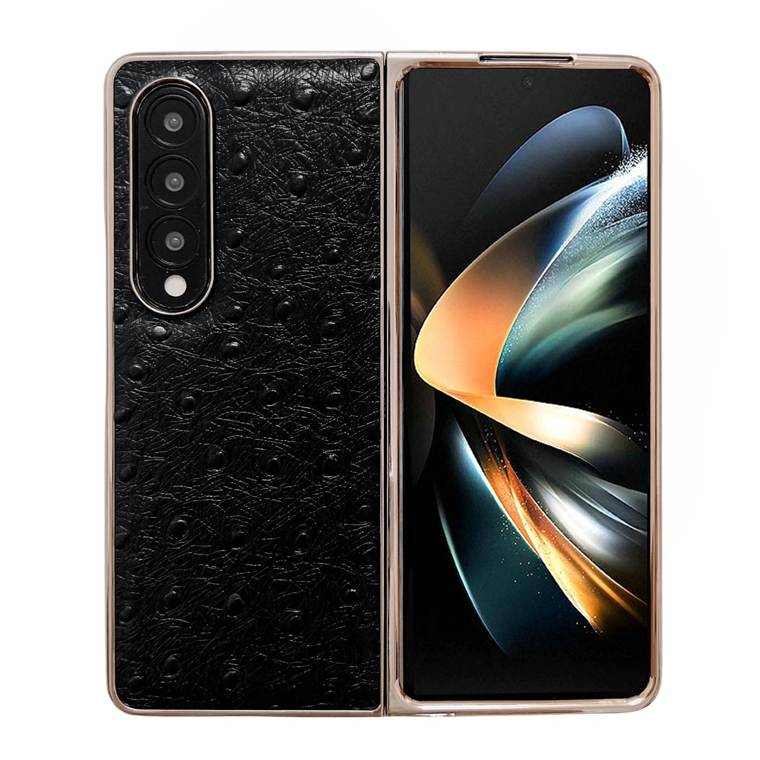 V562-C109976300ADE-202505221945-00 For Samsung Galaxy Z Fold4 5G Ostrich Leather Phone Case - Black - Image 1