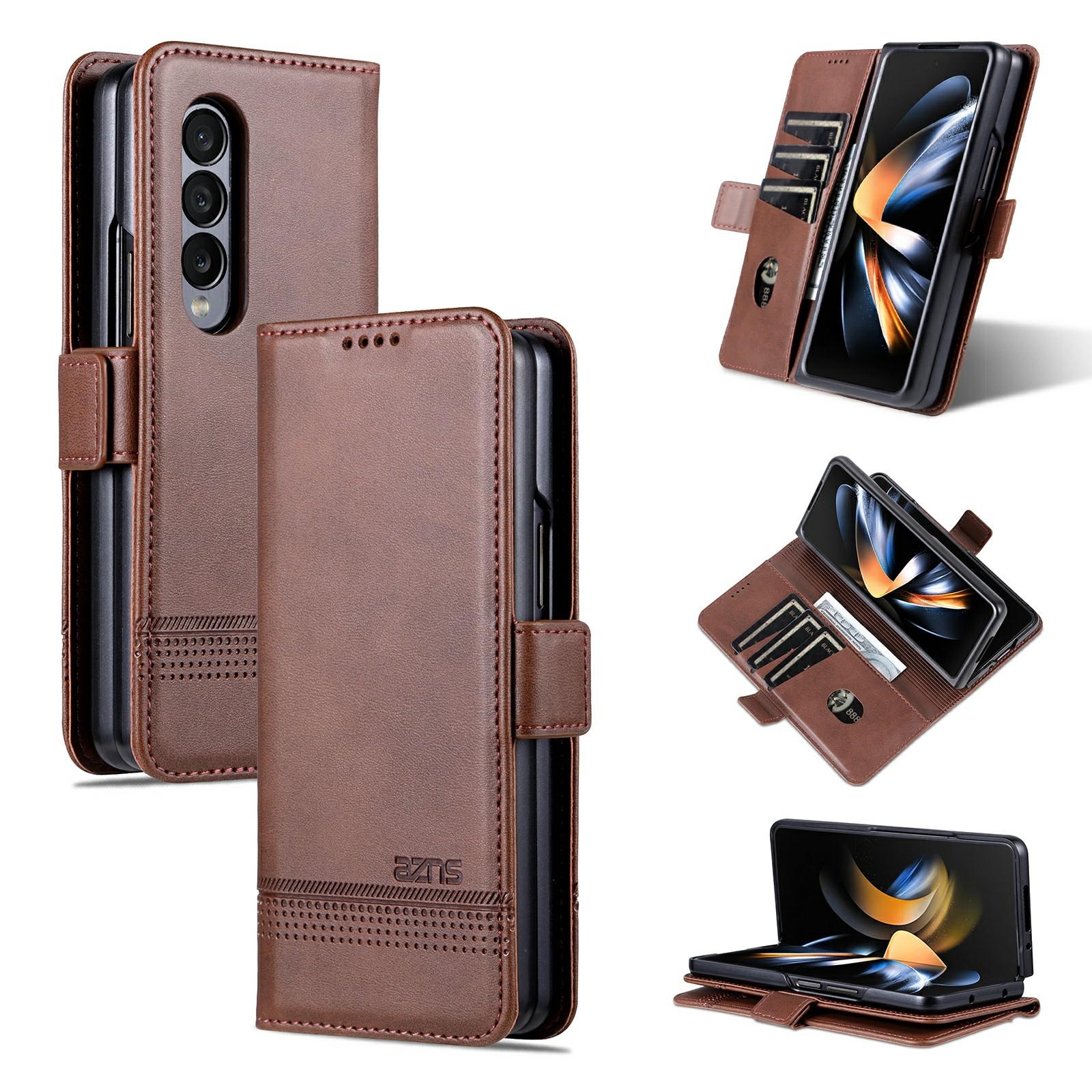 V562-C203738300ADE-202505221910-00 For Samsung Galaxy Z Fold4 5G Leather Magnetic Phone Case - Calf Texture - Dark Brown - Image 1