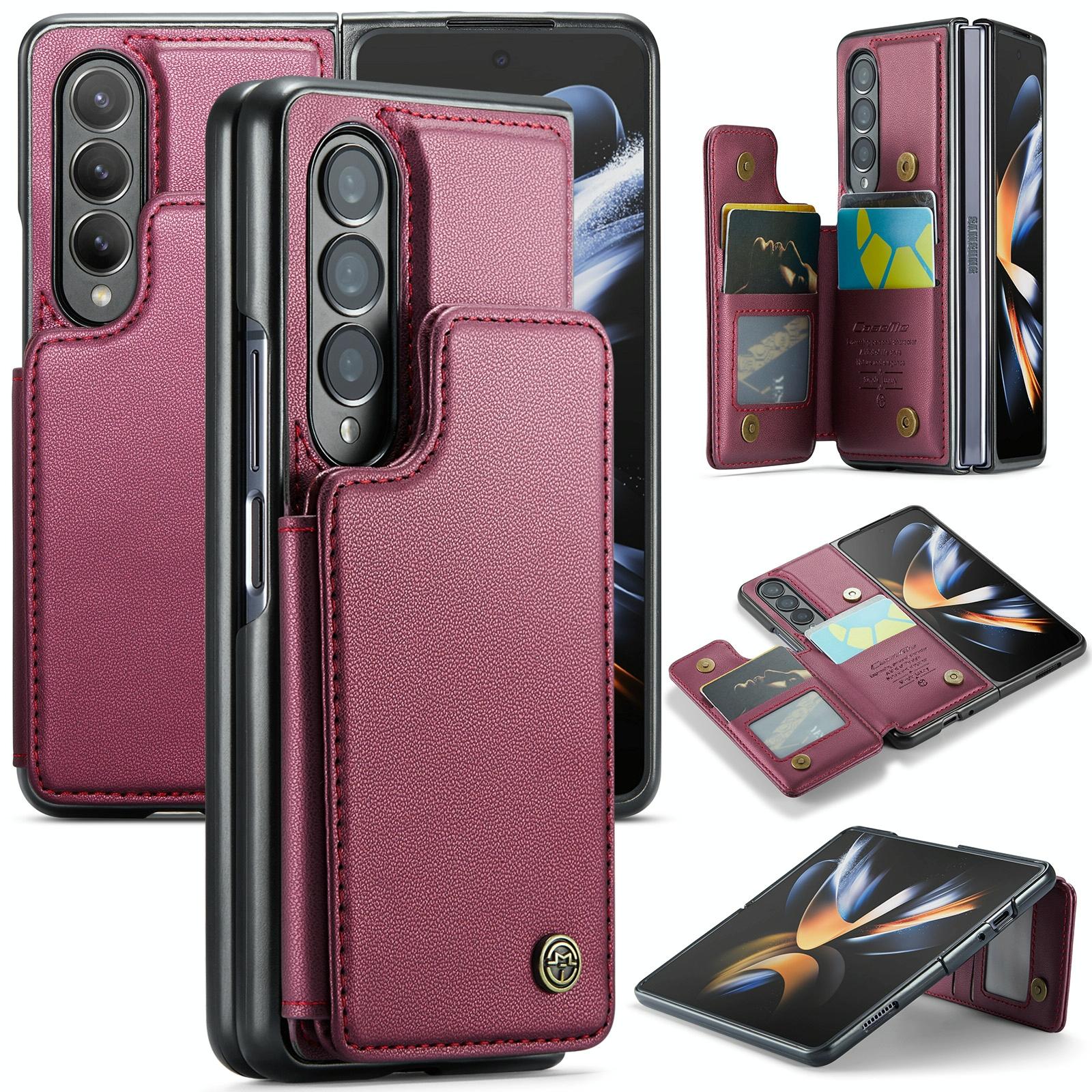 V562-C204745500ADE-202503211310-00 For Samsung Galaxy Z Fold4 5G Leather Rfid Phone Case - Wine Red - Image 1
