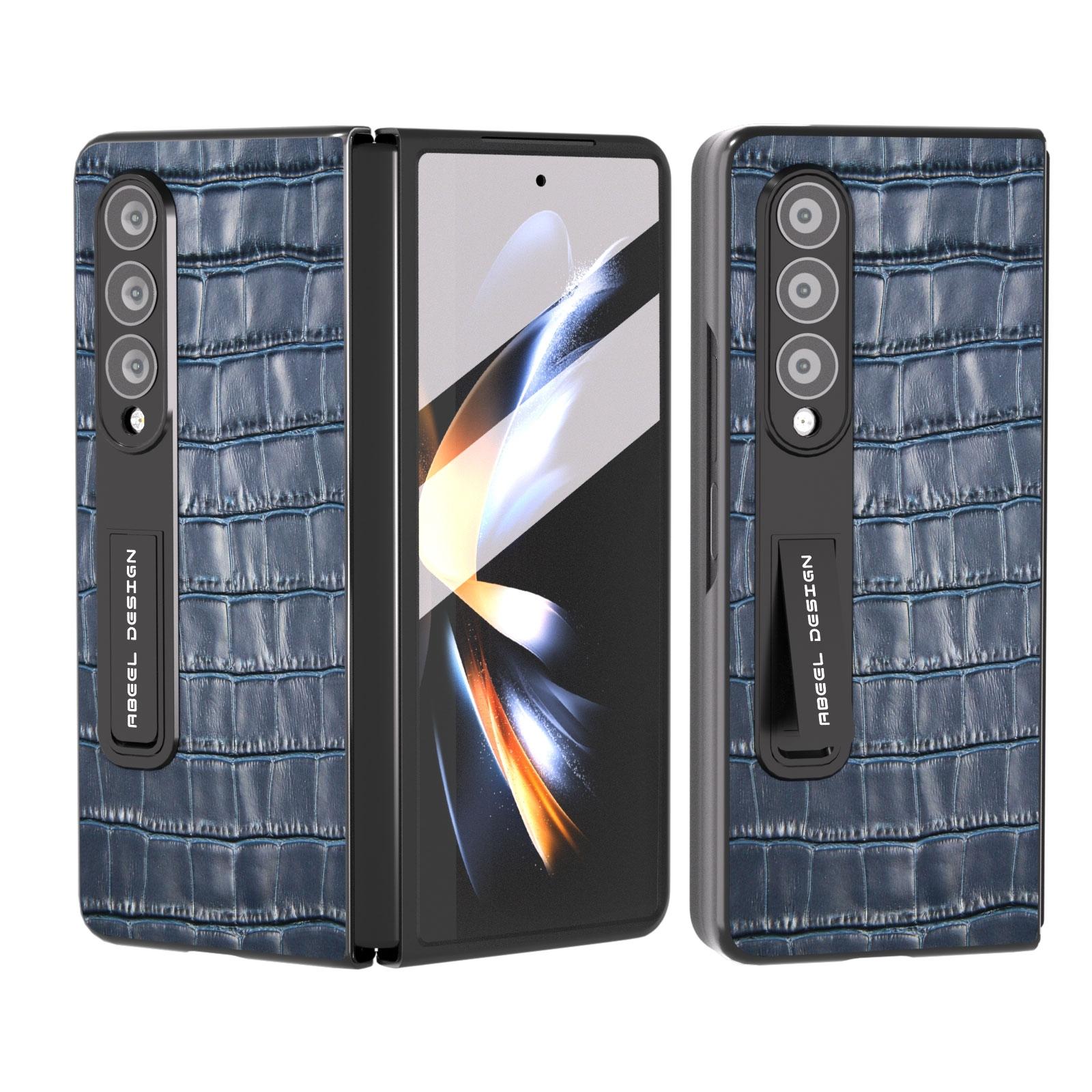 V562-C207807400ADE-202505221846-00 For Samsung Galaxy Z Fold4 5G Premium Leather Phone Case - Crocodile Texture - Blue - Image 1