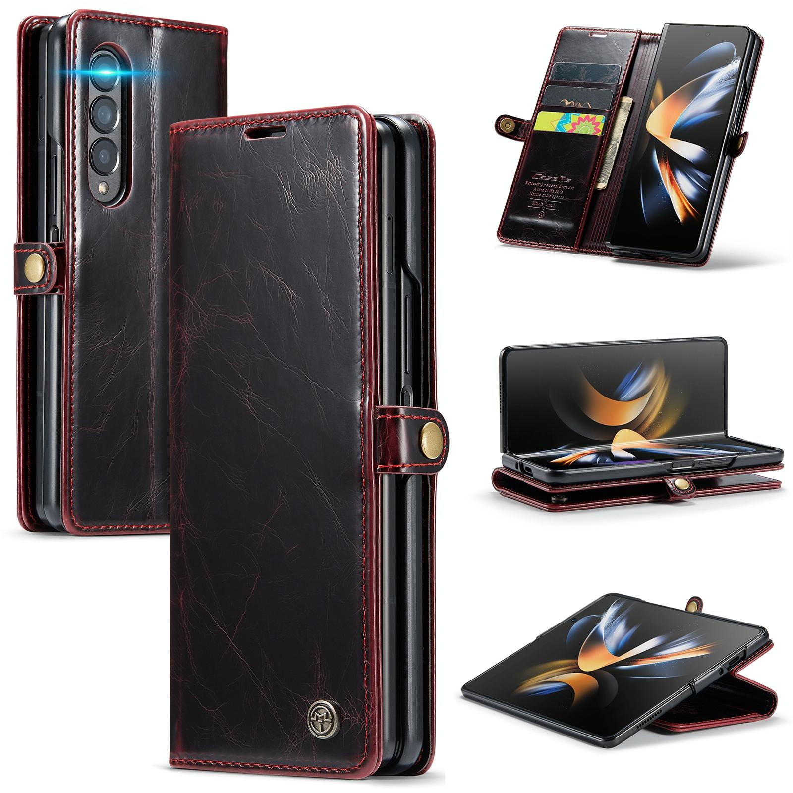 V562-C207858300ADE-202503211436-00 For Samsung Galaxy Z Fold4 5G Premium Crazy Horse Leather Phone Case - Wine Red - Image 1