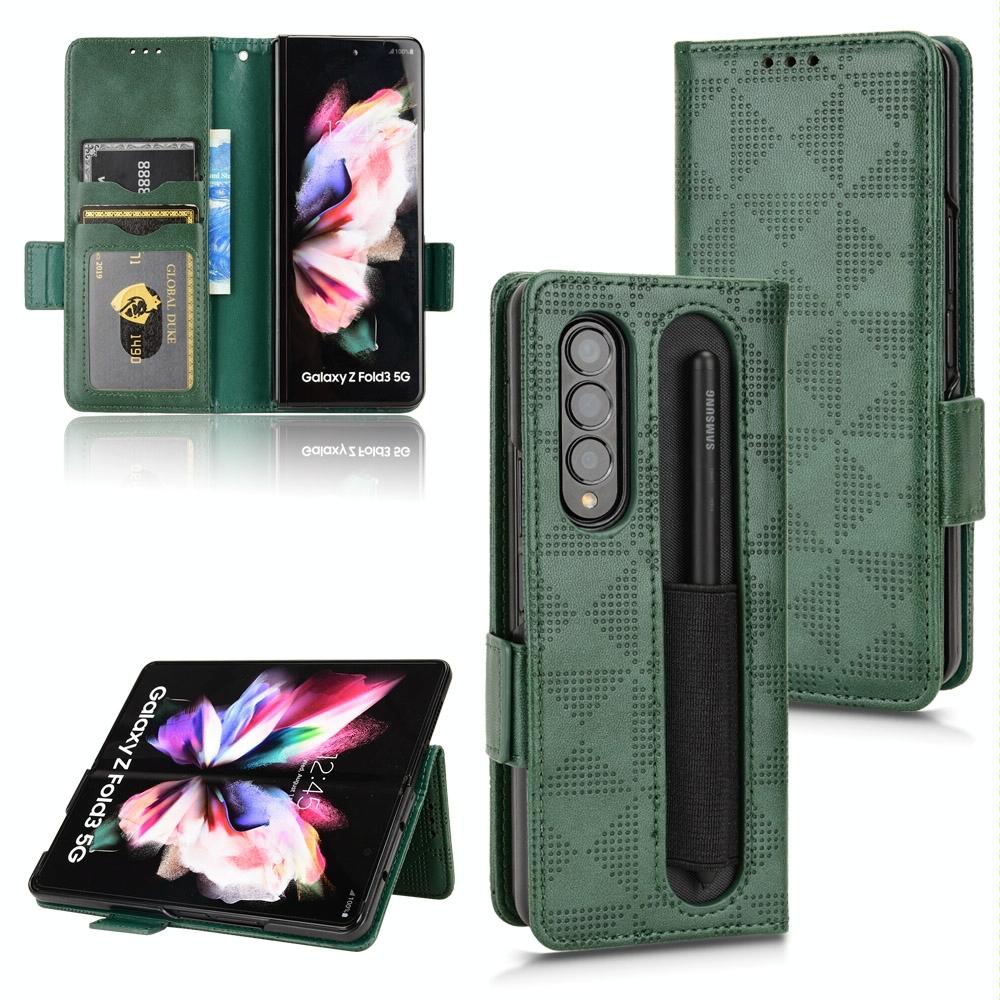 V562-C302583400ADE-202503211310-00 For Samsung Galaxy Z Fold4 5G Symmetrical Leather Triangle Phone Case - Green - Image 1