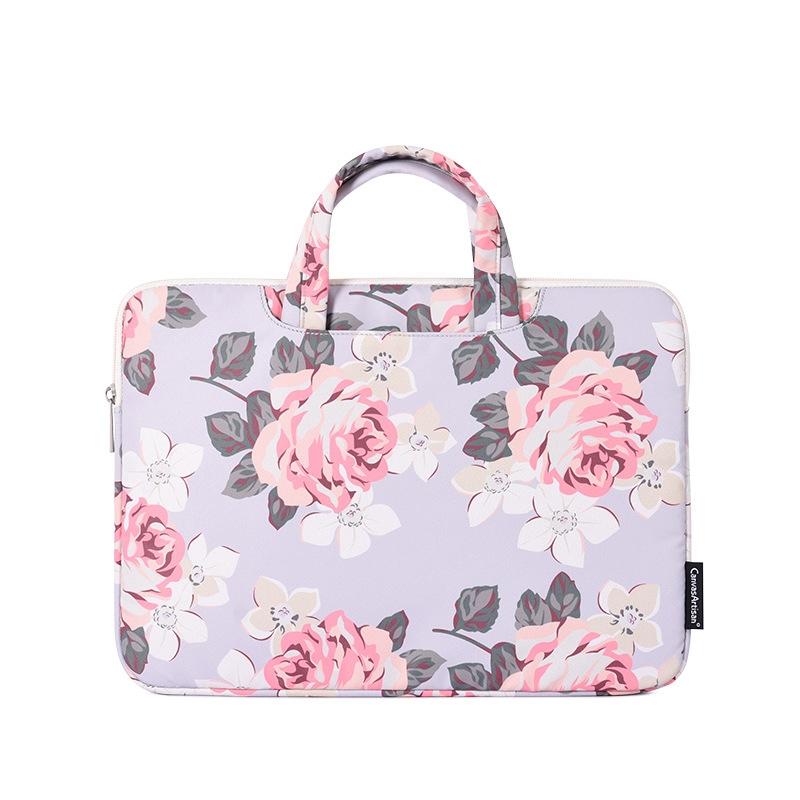 V562-C3071243060DBT-202502281946-00 14 Inch Laptop Case Bag with White Rose Pattern and Handle - Grey - Image 1